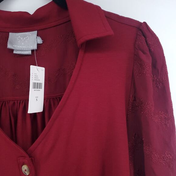 Vanessa Virginia Lenora Vintage Inspired Boho Floral Embroidered Tie Front Top S - Picture 4 of 16